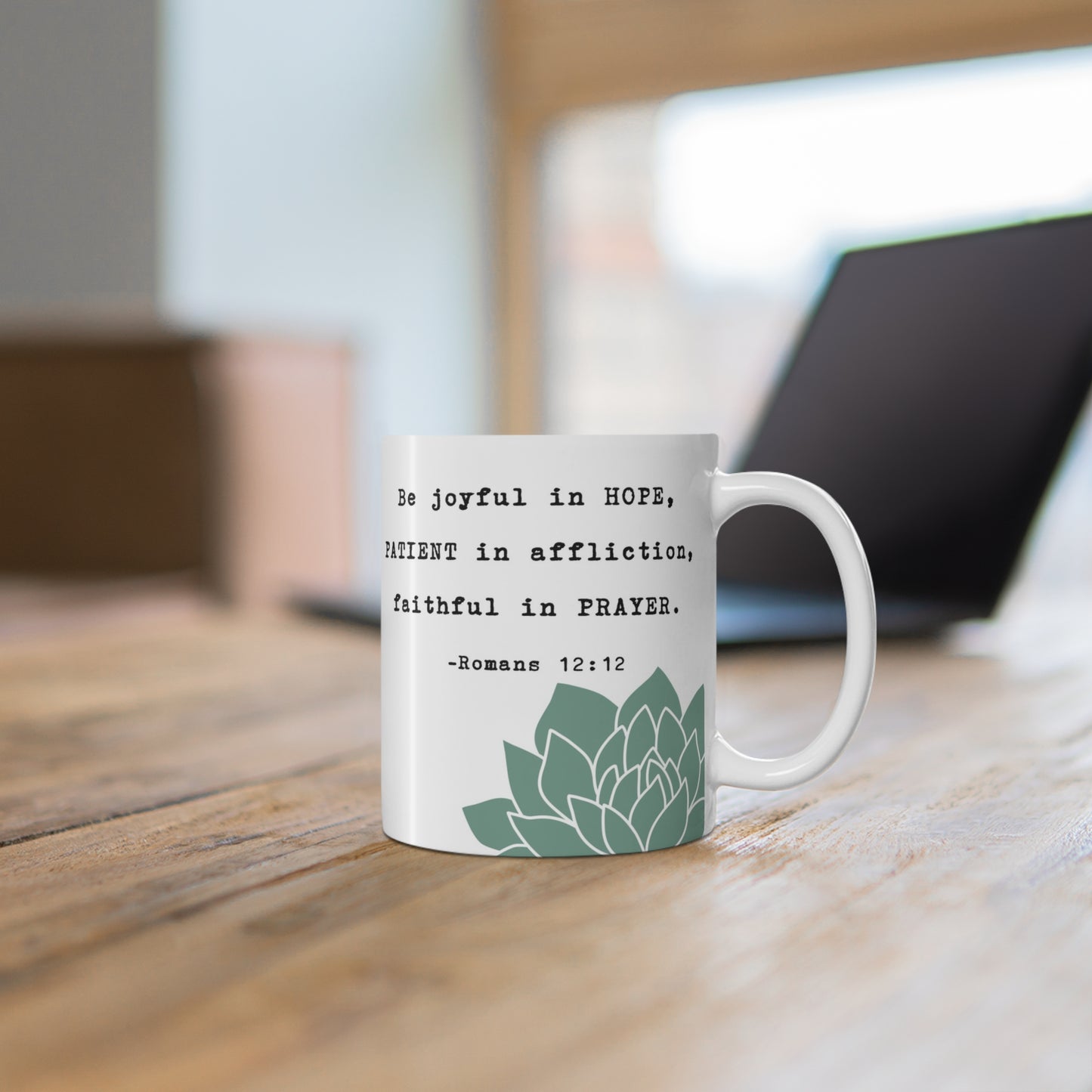 Hope, Patience, Prayer, Romans 12:12 Christian Bible Scripture Coffee Mug 11oz, Bible Verse Mug, Bible Study Gift, Positive Quote Mug