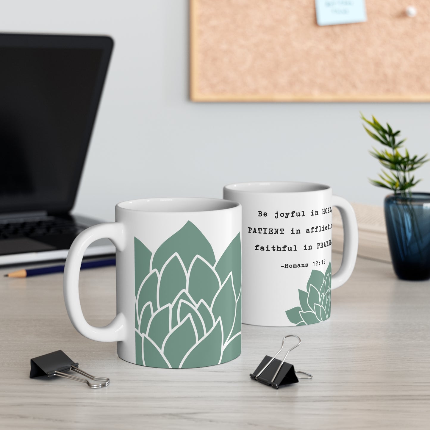 Hope, Patience, Prayer, Romans 12:12 Christian Bible Scripture Coffee Mug 11oz, Bible Verse Mug, Bible Study Gift, Positive Quote Mug