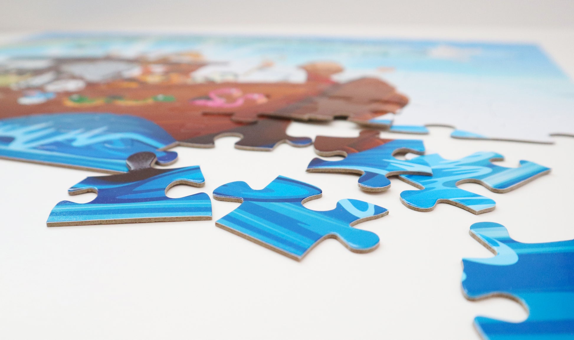 Close up of the puzzle pieces for the 99-piece Noah's Ark Jigsaw Puzzle.  I Sow Brilliant